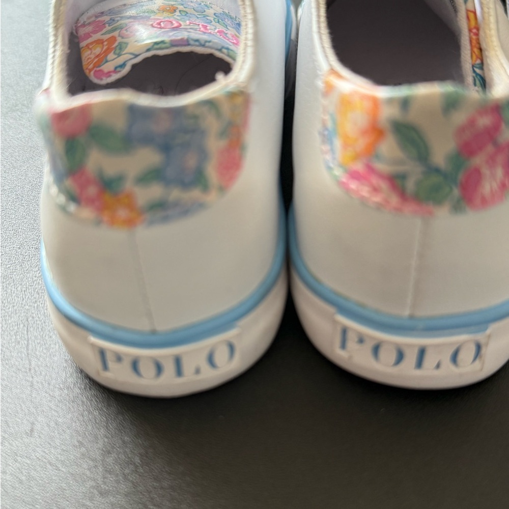 Polo by Ralph Lauren White and Pink Sneakers with Floral Detail - Picture 4 of 5
